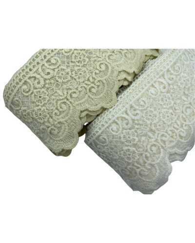 Pasamanería Encaje Tul Punta Bordado Flor Garabato Festoneado Mano Algodón Mate Alto 12 Cm