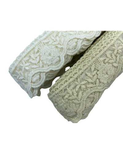 Passamaneria Merletto Tulle Punta Smerlato Ricamo Fiore Spiga Mano Cotone Matto Alto 6 Cm