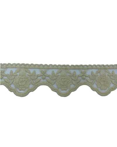 Besatz Spitze, Tüllspitze, gewellte Stickerei, Blumenspitze, handmatt, Baumwolle, Höhe 6 cm