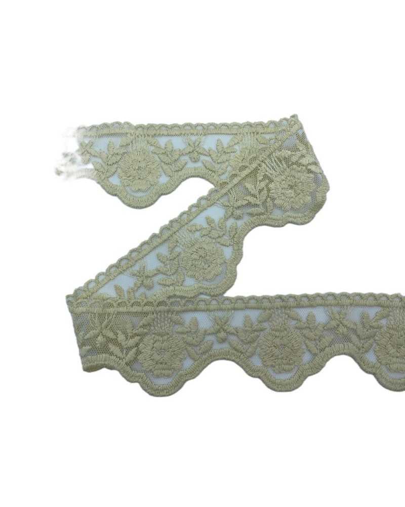 Besatz Spitze, Tüllspitze, gewellte Stickerei, Blumenspitze, handmatt, Baumwolle, Höhe 6 cm