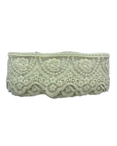 Passamaneria Merletto Tulle Punta Ricamo Fiore Rosa Smerlato Fiorellini Mano Cotone Matto Alto 12 Cm