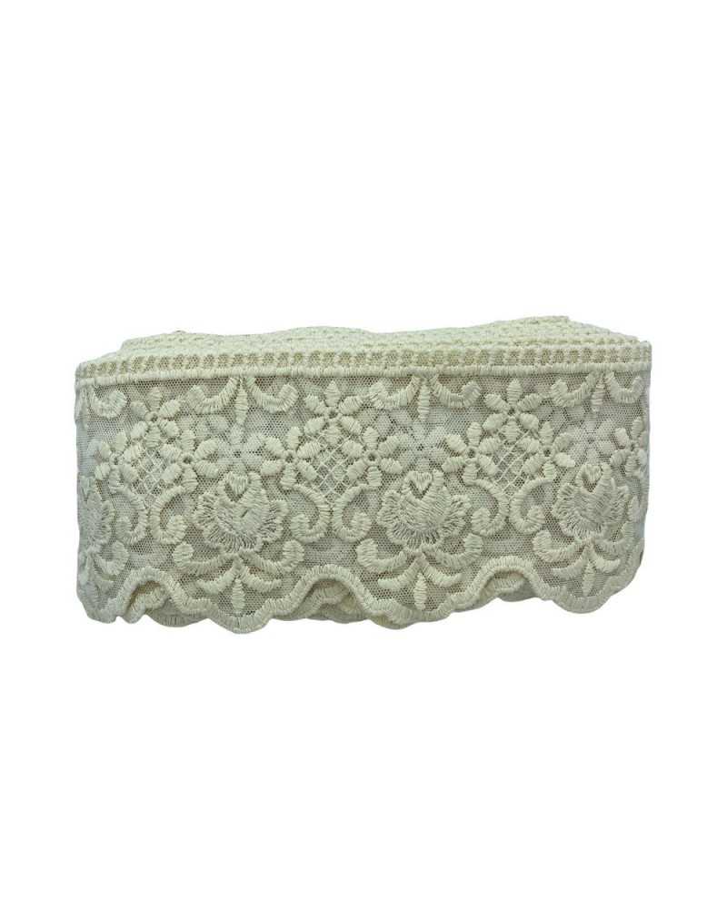 19,50 Mt Garnituren Knospe Spitze Tüll Spitze Stickerei Blume Lilie Gewellte kleine Blumen Handmattierte Baumwolle Höhe 12 cm
