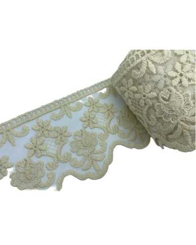 19,50 Mt Passementerie Bourgeon Dentelle Tulle Pointu Broderie Fleur Lys Festonné Petites Fleurs Fait Main Coton Mat 12 Cm de Ha
