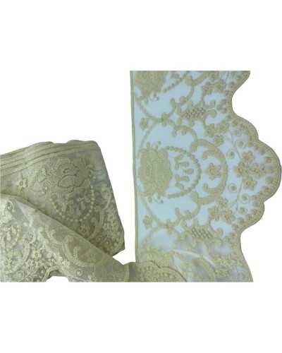 Besatz, gewellte Spitze, Tüll, Stickerei, Rose, Blume, Hand, matt, Baumwolle, Höhe 20 cm