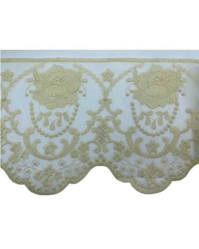 Passamaneria Merletto Smerlato Tulle Ricamo Rosa Fiore Mano Cotone Matto Alto 20 Cm