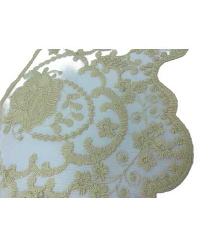 Passementerie Dentelle Tulle Festonné Broderie Fleur Rose Main Coton Mat Haut 20 Cm