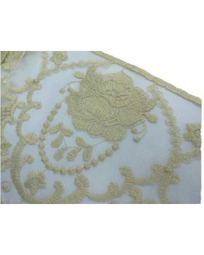 Passementerie Dentelle Tulle Festonné Broderie Fleur Rose Main Coton Mat Haut 20 Cm