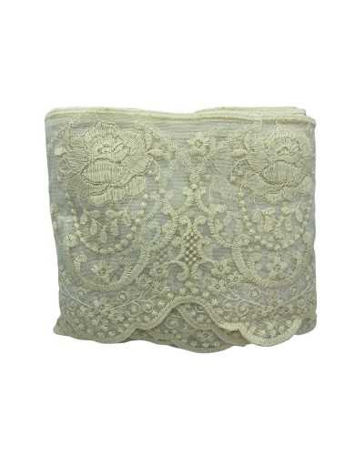 Besatz, gewellte Spitze, Tüll, Stickerei, Rose, Blume, Hand, matt, Baumwolle, Höhe 20 cm