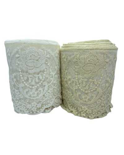 Passementerie Dentelle Tulle Festonné Broderie Fleur Rose Main Coton Mat Haut 20 Cm