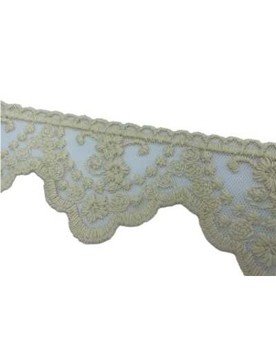 Passementerie Dentelle Festonnée Tulle Broderie Fleur Fait Main Coton Fou Haut 6 Cm