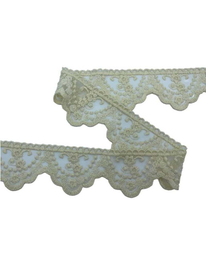 Besatz, gewellte Spitze, Tüll, Stickerei, Blume, handgefertigt, verrückte Baumwolle, Höhe 6 cm