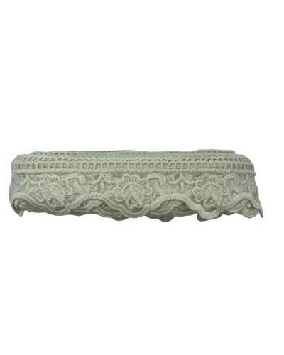 Passamaneria Merletto Tulle Punta Ricamo Fiore Giglio Bocciolo Smerlato Mano Cotone Matto Alto 6 Cm