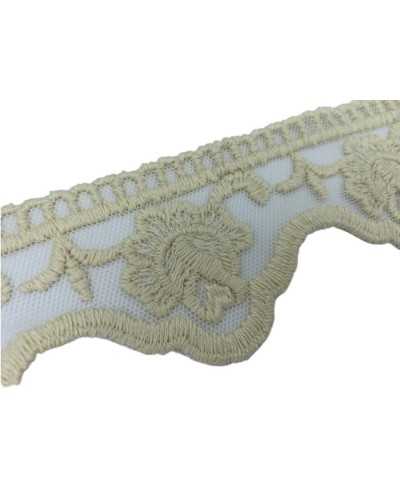 Passamaneria Merletto Tulle Punta Ricamo Fiore Giglio Bocciolo Smerlato Mano Cotone Matto Alto 6 Cm