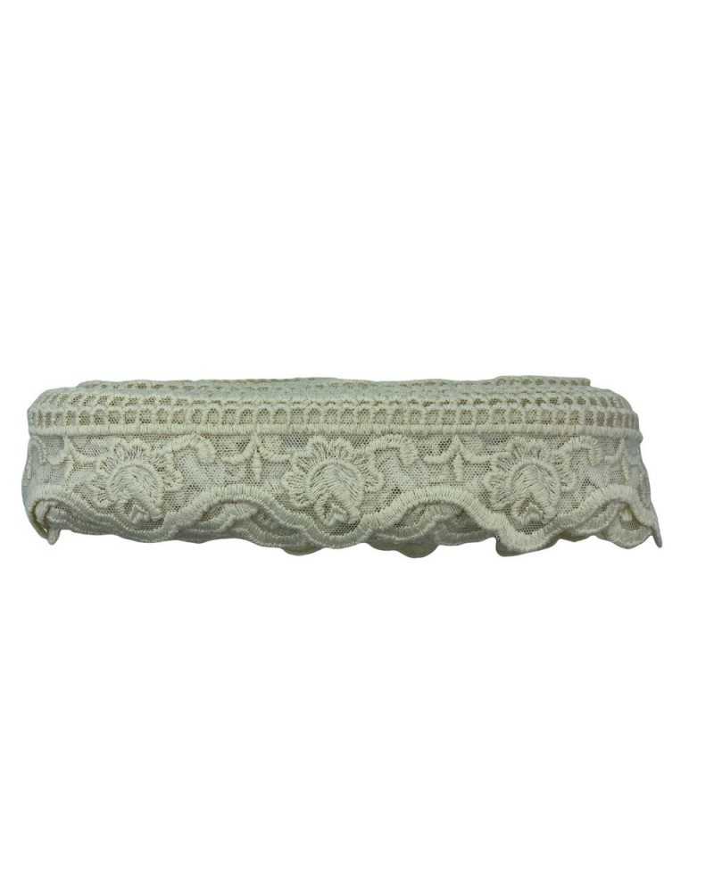 19,50 Mt Passamaneria Merletto Tulle Punta Ricamo Fiore Giglio Bocciolo Smerlato Mano Cotone Matto Alto 6 Cm