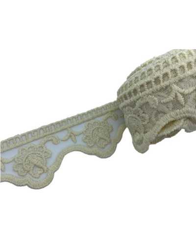 19,50 Mt Passamaneria Merletto Tulle Punta Ricamo Fiore Giglio Bocciolo Smerlato Mano Cotone Matto Alto 6 Cm