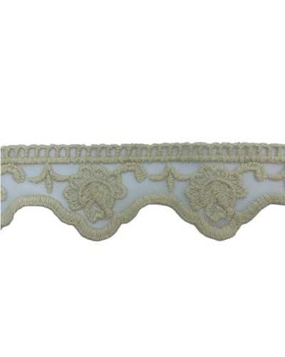19,50 Mt Passamaneria Merletto Tulle Punta Ricamo Fiore Giglio Bocciolo Smerlato Mano Cotone Matto Alto 6 Cm