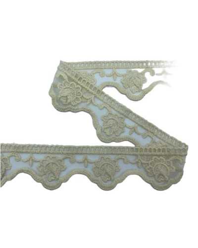 19,50 Mt Passamaneria Merletto Tulle Punta Ricamo Fiore Giglio Bocciolo Smerlato Mano Cotone Matto Alto 6 Cm
