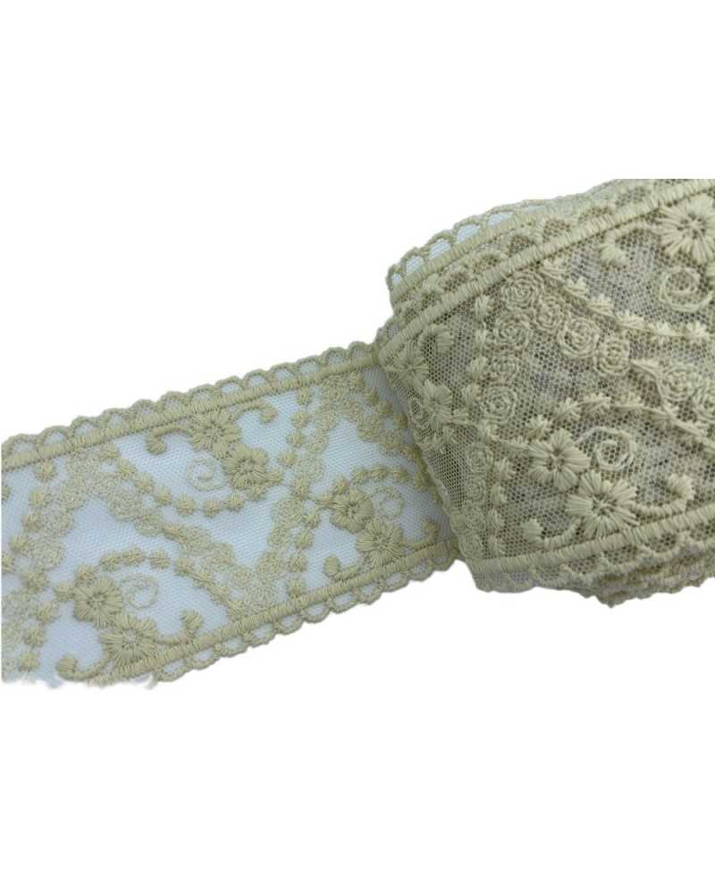 Passementerie Bord Dentelle Cloison Tulle Broderie Fleur Fait Main Coton Mat Haut 8 Cm