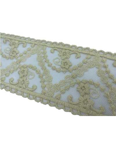 Besätze, Rand, Spitze, Trennwand, Tüll, Stickerei, Blume, handgefertigt, Baumwolle, matt, Höhe 8 cm
