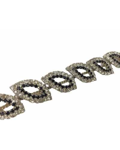 10 Cm Pasamaneria Joya Strass Plata Negro Alto 20 Mm