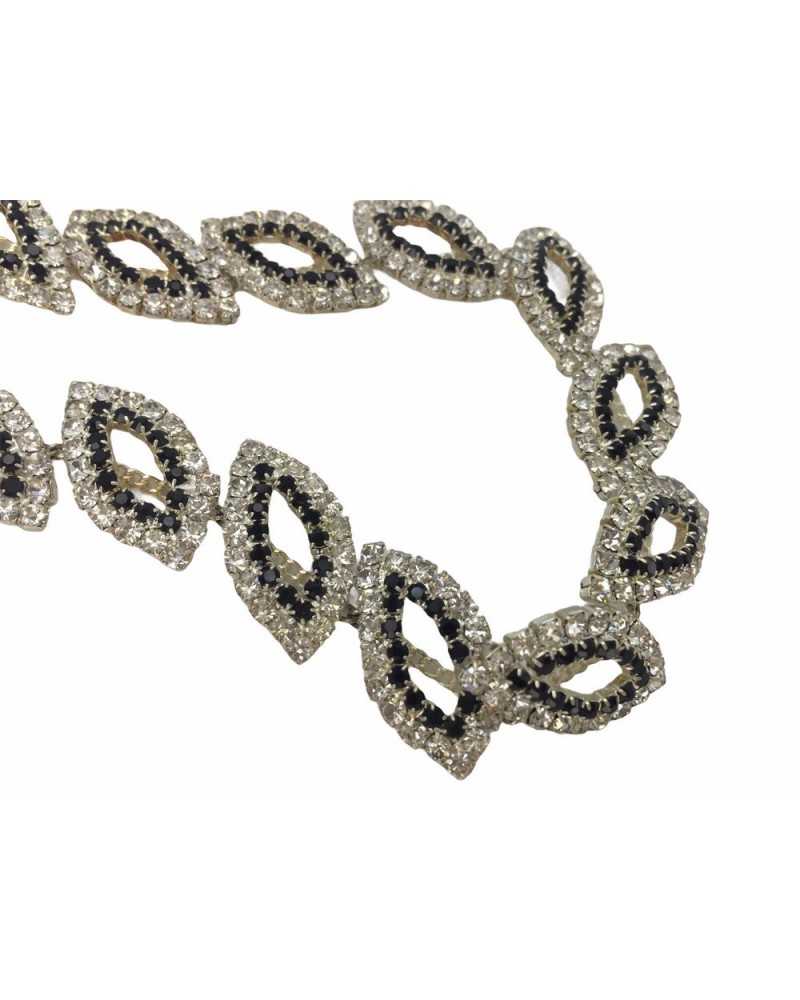 10 Cm Pasamaneria Joya Strass Plata Negro Alto 20 Mm