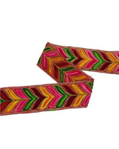 50 Cm Trimmings Edge Partition Ribbon Gold Lurex Embroidery Multicolor Leaf 5 Cm High