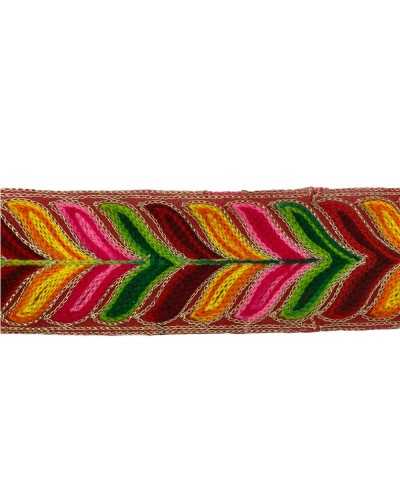 50 Cm Passamaneria Bordo Tramezzo Nastro Ricamo Lurex Oro Foglia Multicolor Alto 5 Cm