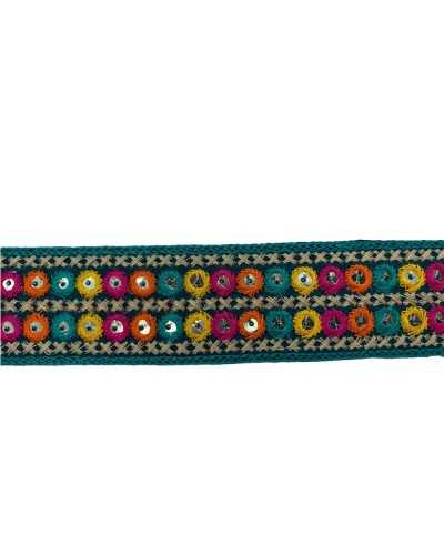 50 cm Verzierungen, Bordüre, Trennband, Stickerei, Kreise, zweireihig, farbig, kleine silberne Pailletten, Höhe 3,5 cm