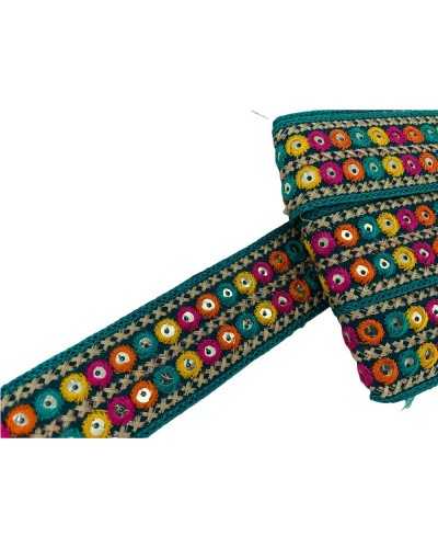 50 Cm Adornos Borde Partición Cinta Bordado Círculos Doble Fila Color Pequeñas Lentejuelas Plateadas Alto 3,5 Cm