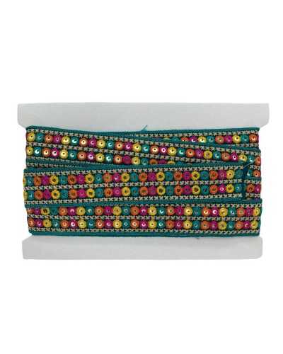 50 cm Verzierungen, Bordüre, Trennband, Stickerei, Kreise, zweireihig, farbig, kleine silberne Pailletten, Höhe 3,5 cm
