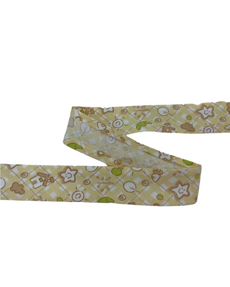 Passementerie Ruban Biais Diagonal Coton Imprimé Croix Etoile Soleil Maison 25 Mm De Haut