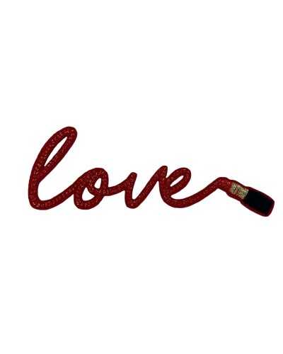 Application Rouge à Lèvres Thermocollant Love Patch Brodé Lurex Marbet Love Rouge 75x25 Mm