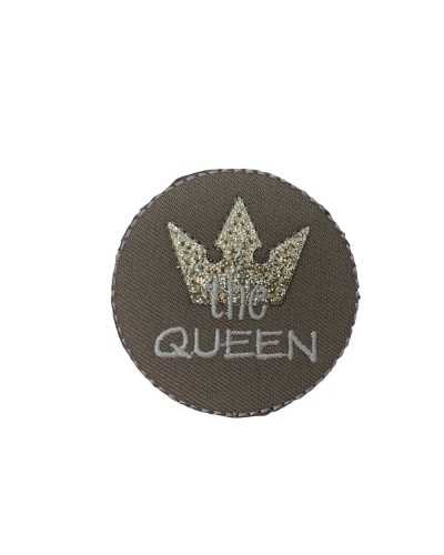 Aufnäher zum Aufbügeln, rund, goldene Glitzerkrone mit Aufschrift „Queen“, 5 x 5 cm