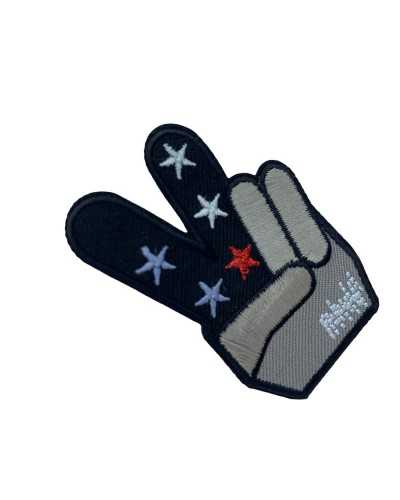 Anwendung Aufbügelbarer Klebeflicken Marbet Handstickerei Victory Schwarz Graue Sterne 65x45 mm