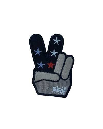 Anwendung Aufbügelbarer Klebeflicken Marbet Handstickerei Victory Schwarz Graue Sterne 65x45 mm