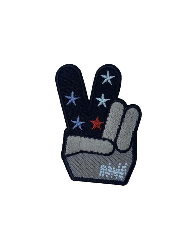Anwendung Aufbügelbarer Klebeflicken Marbet Handstickerei Victory Schwarz Graue Sterne 65x45 mm