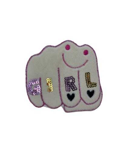 Termo Mano Aplicación Adhesivo Puño Terciopelo Lentejuelas Bordado Niña Corazones Negros Smiley Cm 7x7