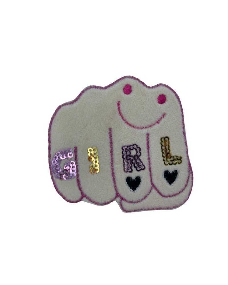 Thermo Handkleber Applikation Faust Samt Pailletten Stickerei Mädchen Schwarze Herzen Smiley Cm 7x7