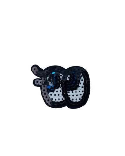 Applikationspflaster Aufbügler Augen Pailletten Wimpern Schwarz Weiß Türkis 5x4 cm