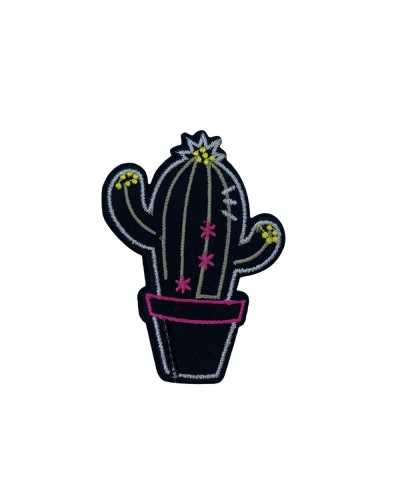 Application Adhésive Ecusson Thermocollant Broderie Cactus Noir Patch 6x8 Cm