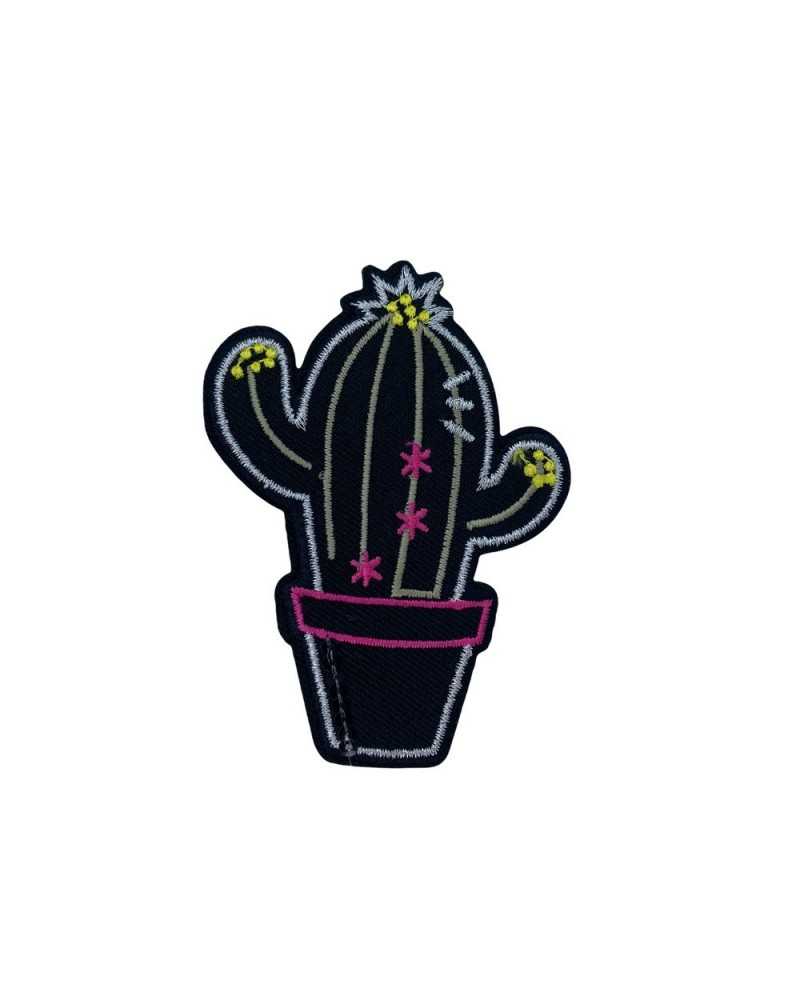 Application Adhésive Ecusson Thermocollant Broderie Cactus Noir Patch 6x8 Cm