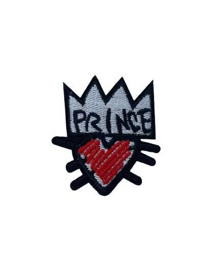 Applikation Prinz Herz Silber Stickerei Krone 5x6 cm