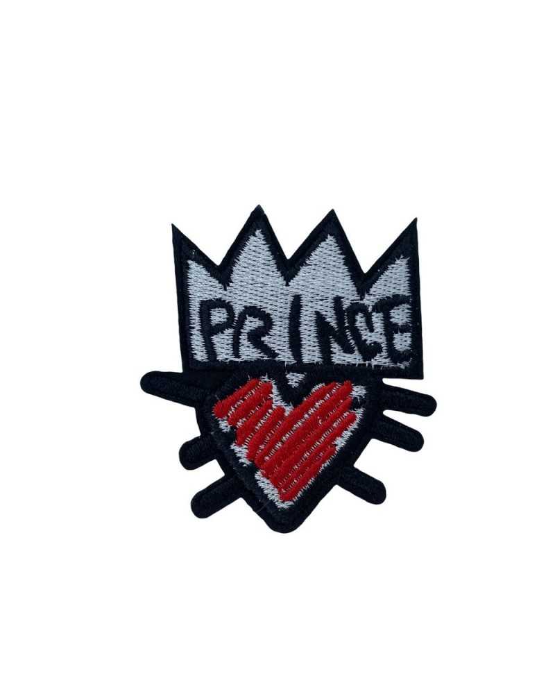 Applikation Prinz Herz Silber Stickerei Krone 5x6 cm