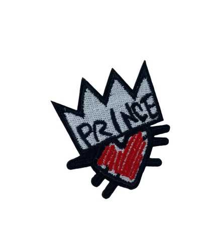 Applikation Prinz Herz Silber Stickerei Krone 5x6 cm