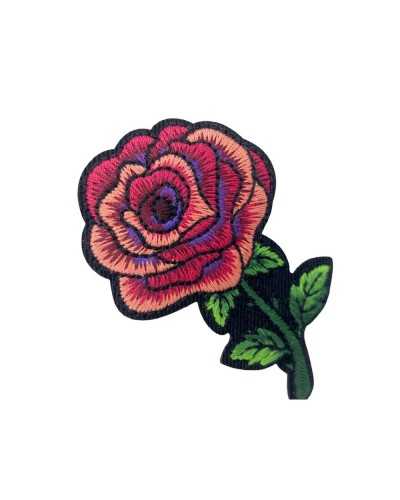 Applicazione Termoadesiva Patch Marbet Ricamata Rosa Stelo Foglie 45x70 Mm