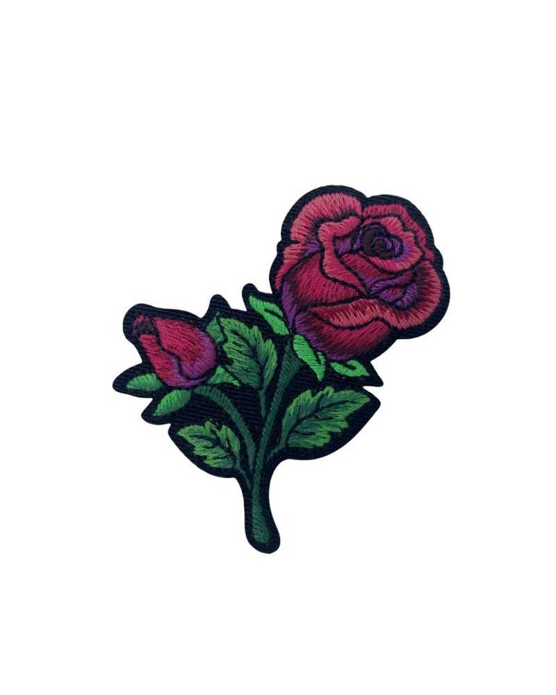 Ecusson Application Thermocollant Marbet Broderie Bourgeon Rose Feuilles 55x75 Mm