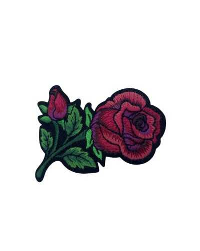 Ecusson Application Thermocollant Marbet Broderie Bourgeon Rose Feuilles 55x75 Mm