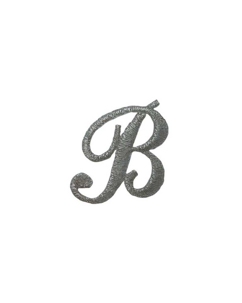 Lettre Thermocollante Alphabet Application Broderie Point Satin Italique Marbet Haut 25 Mm Col. Argent
