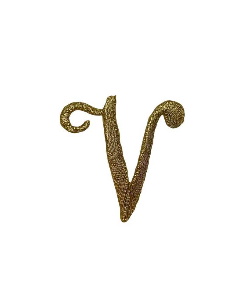 Buchstaben-Alphabet-Stickerei zum Aufbügeln, Vollstich, kursiv, Marbet, hoch, 25 mm, Farbe Gold, Lurex