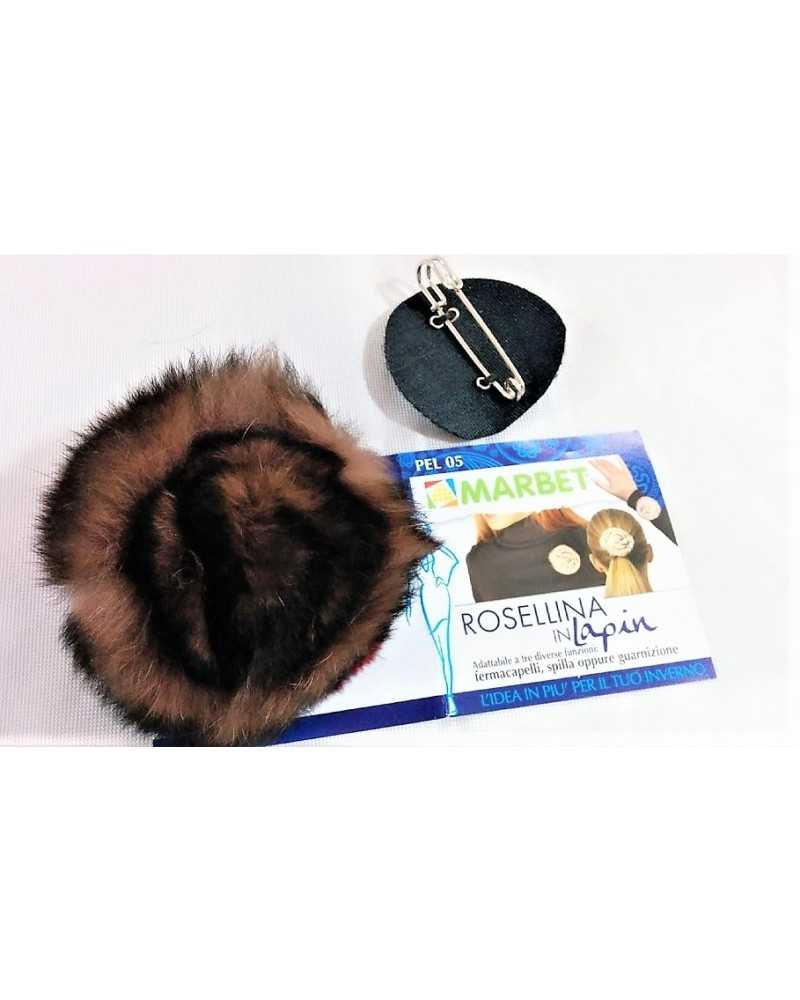 Rosellina in lapin eco pelliccia marrone per fermacapelli,spilla oppure guarnizione marbet